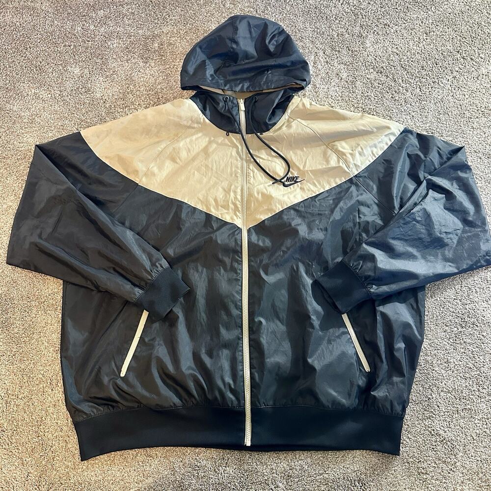 Nike Mens Sportswear Windbreaker Windrunner Hoodie Jacket Black/Tan Sz XXL